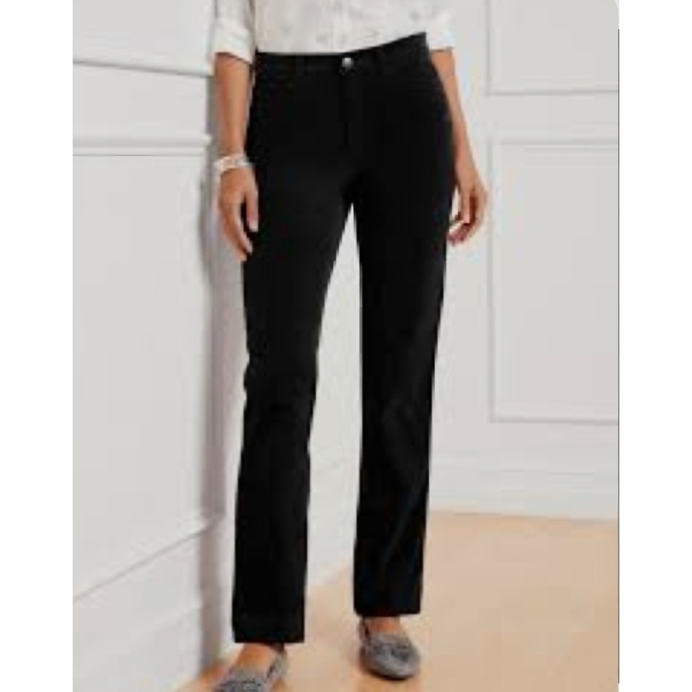 Talbots Womens 4 Velveteen Straight Leg Pants Black High Waist Slimming NWT Fall